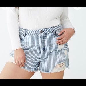 Forever 21 striped mid-ride denim shorts